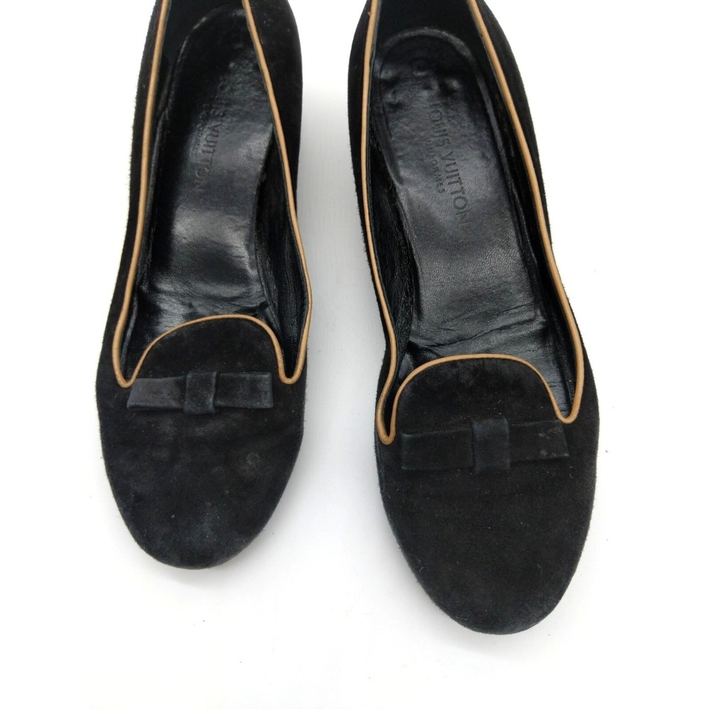 Louis Vuitton Womens Quiet Luxury Suede Block Heel Pump 35 US 5 Black Bow Loafer - Picture 3 of 15